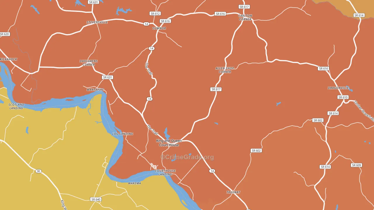 King And Queen Court House, VA Map of Assault Rates