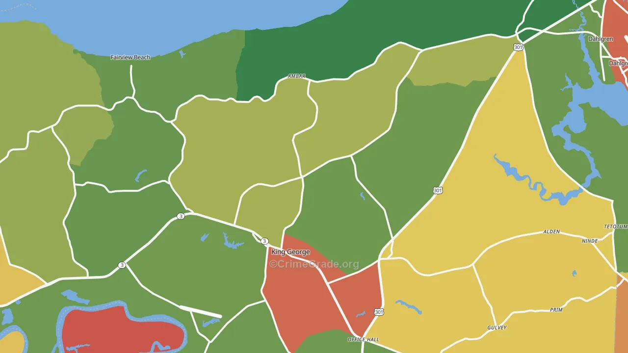 King George, VA Map of Assault Rates