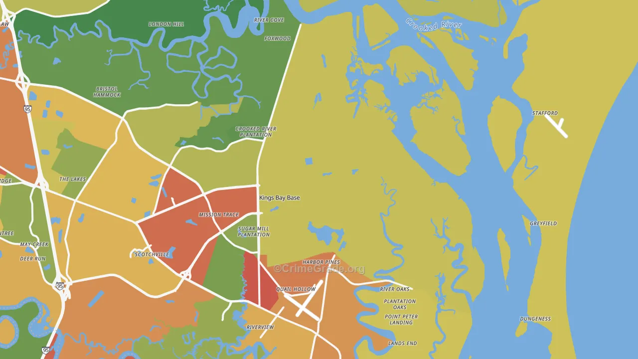 Kings Bay, GA Map of Assault Rates