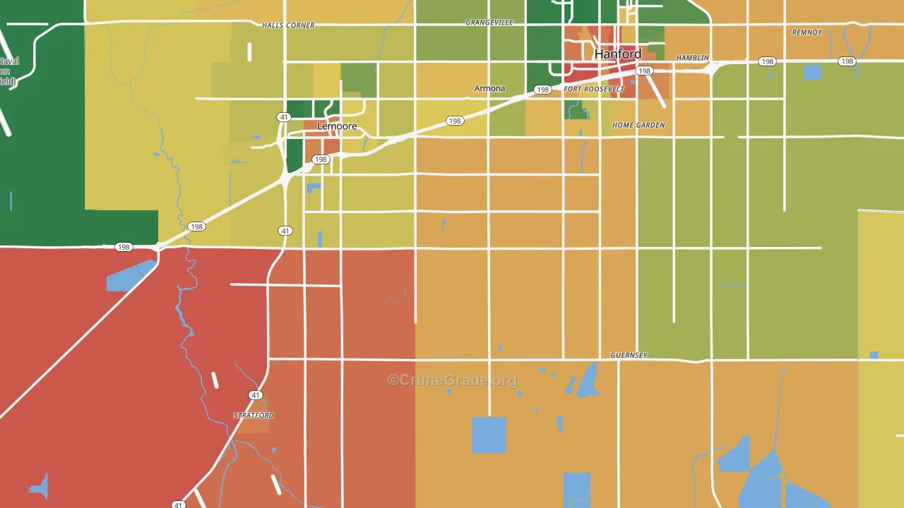 Kings County, CA Map of Assault Rates