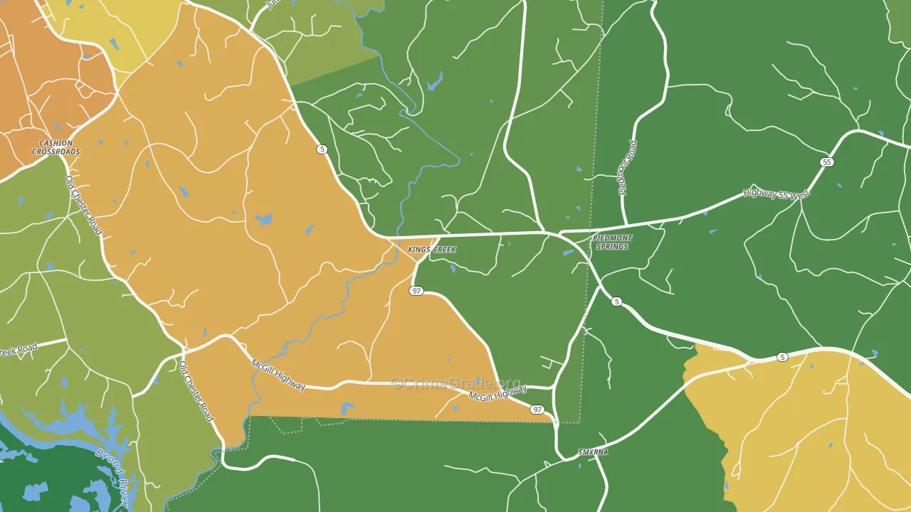 Kings Creek, SC Map of Assault Rates
