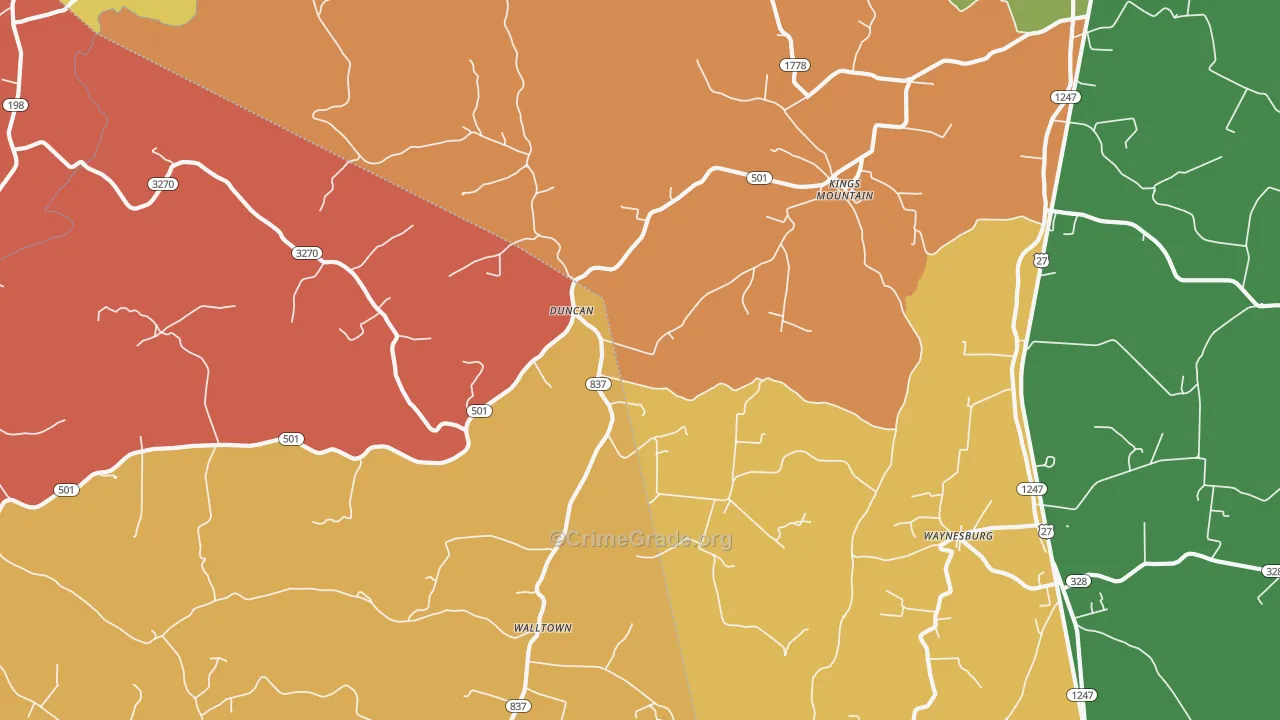 Kings Mountain, KY Map of Assault Rates