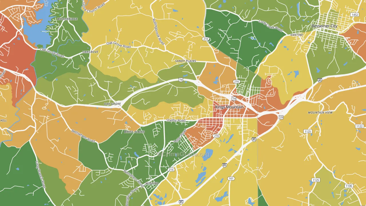 Kings Mountain, NC Map of Assault Rates