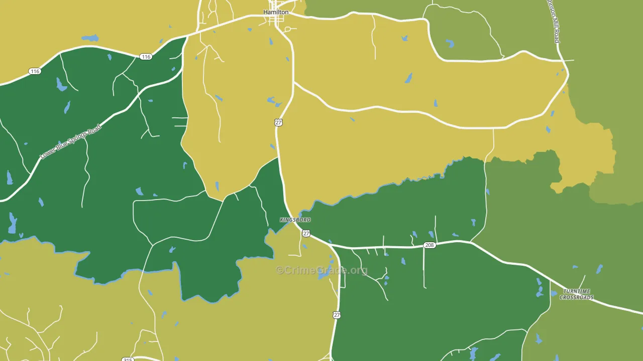 Kingsboro, GA Map of Assault Rates