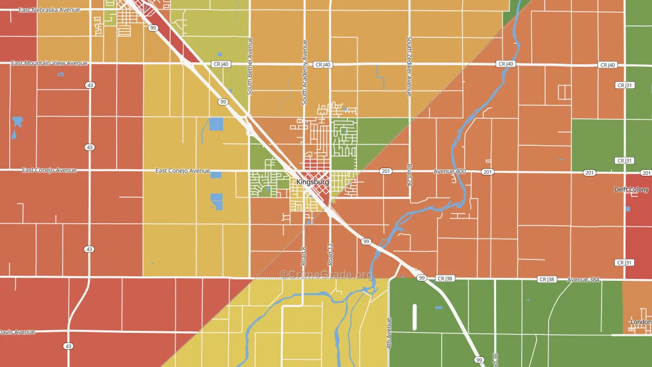 Kingsburg, CA Map of Assault Rates
