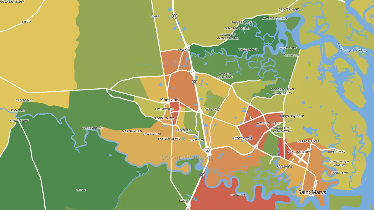 Kingsland, GA Map of Assault Rates