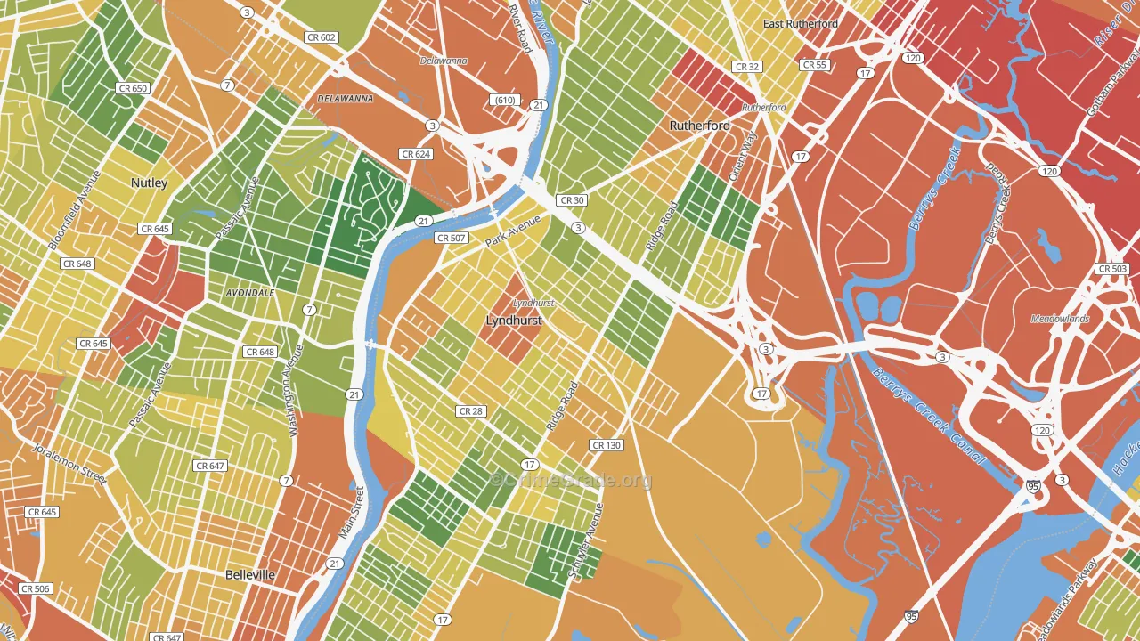 Kingsland, Lyndhurst, NJ Map of Assault Rates