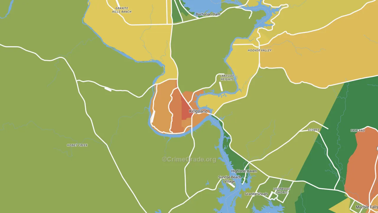Kingsland, TX Map of Assault Rates
