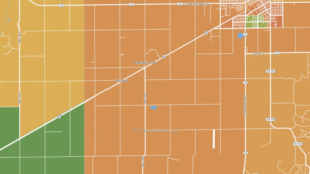 Kingsmill, TX Map of Assault Rates