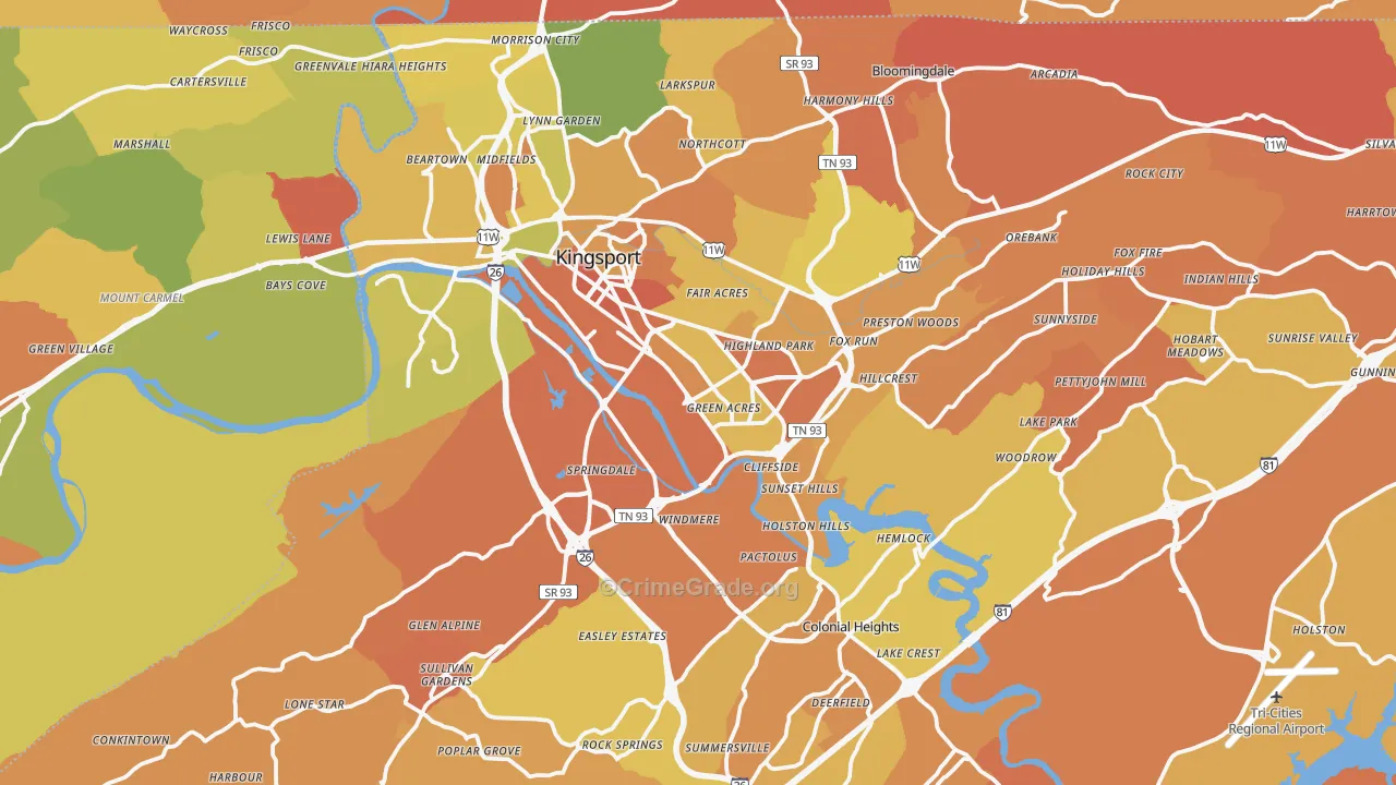 Kingsport, TN Map of Assault Rates