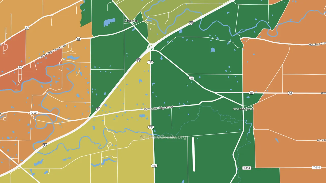 Kingsville, OH Map of Assault Rates