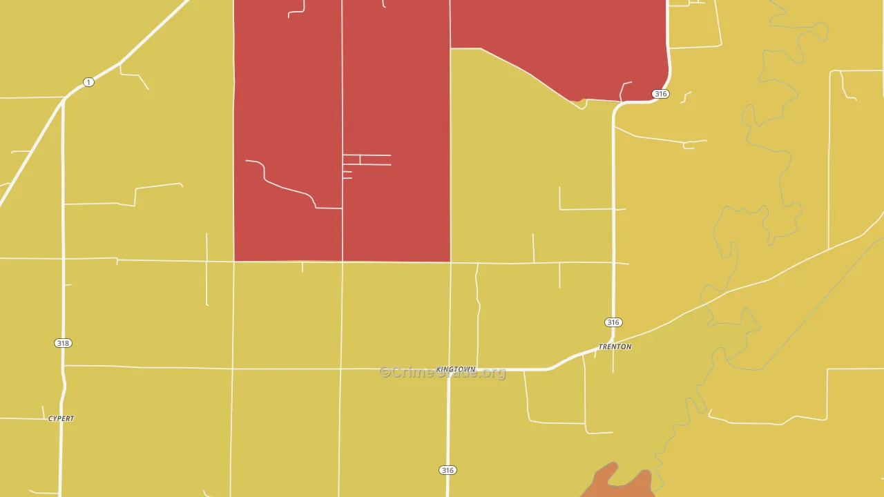 Kingtown, AR Map of Assault Rates