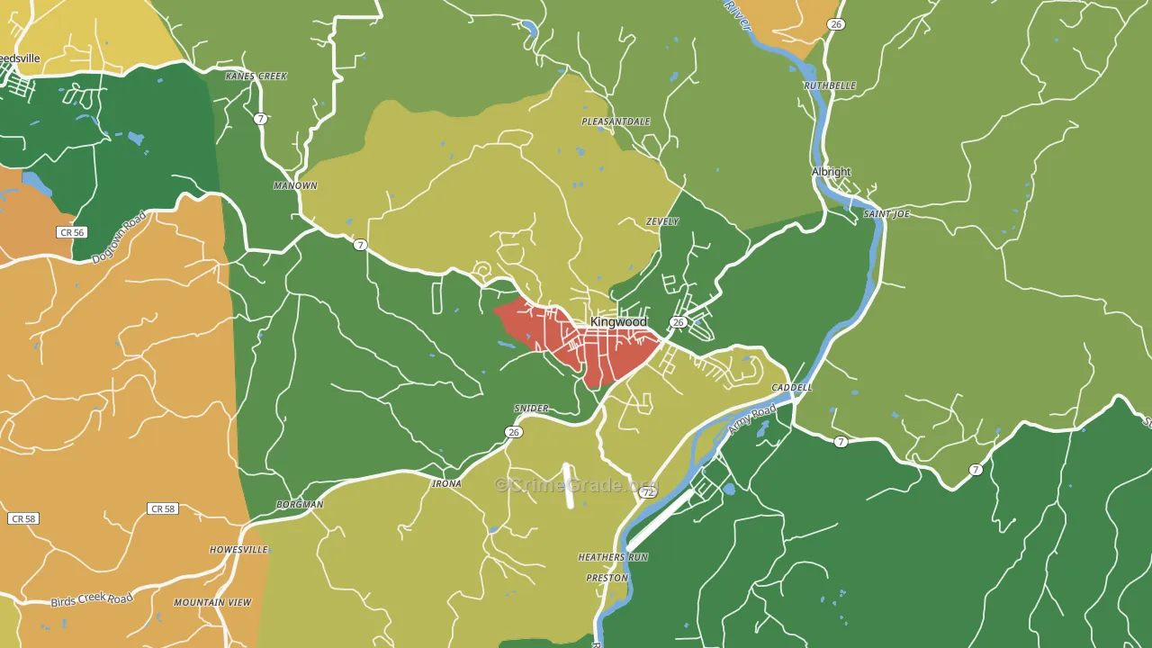 Kingwood, WV Map of Assault Rates