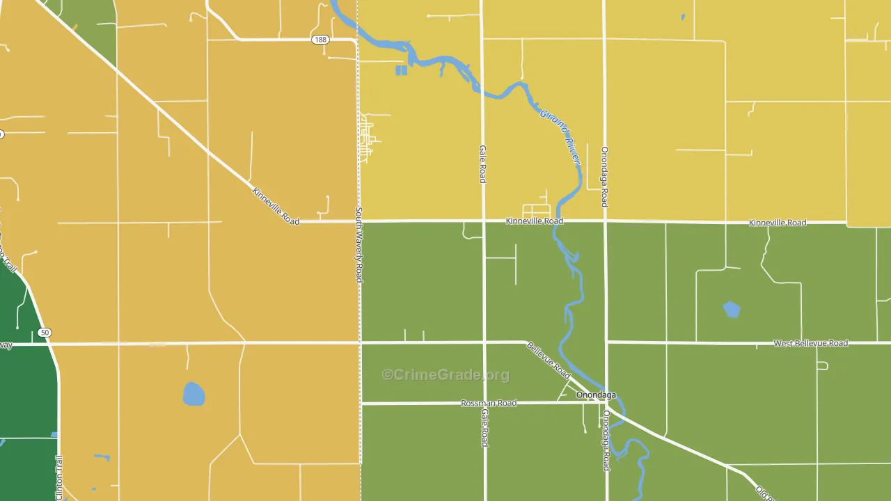 Kinneville, MI Map of Assault Rates
