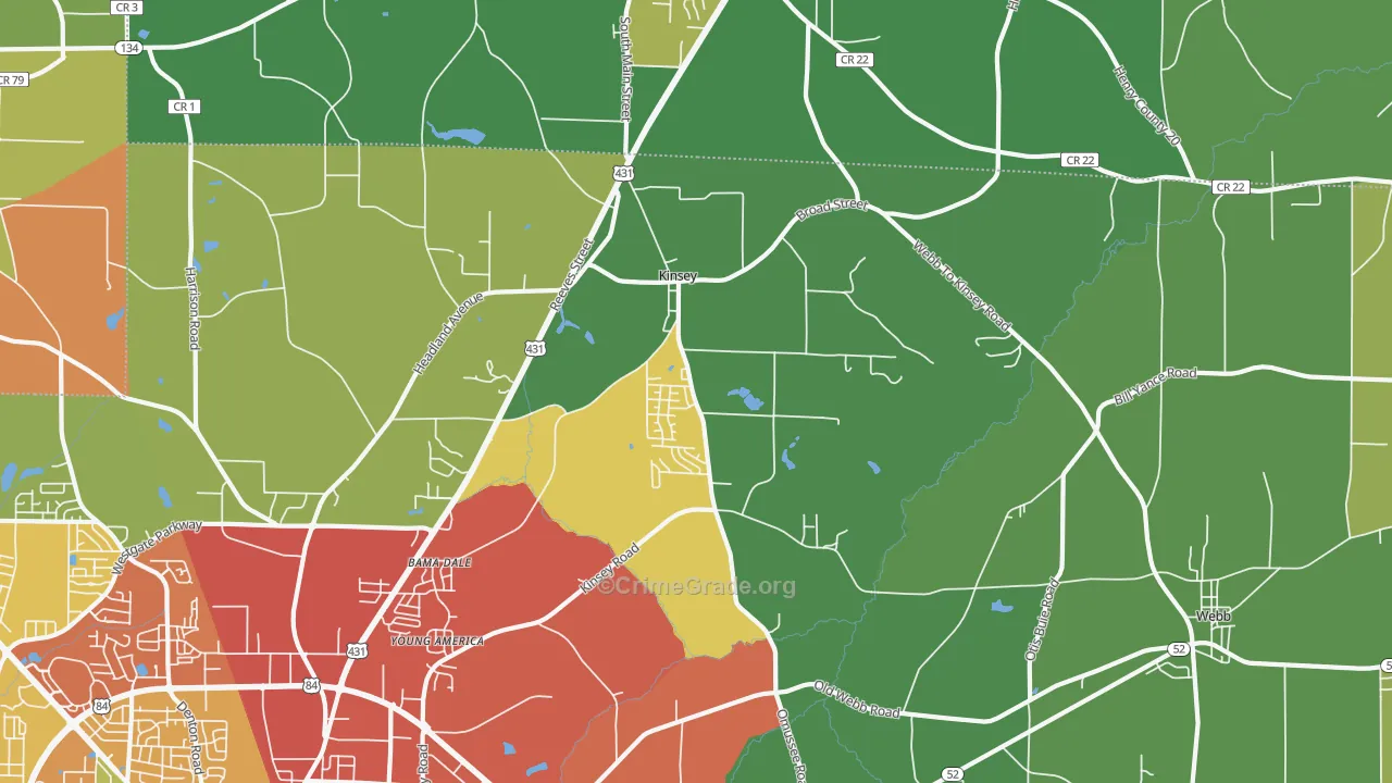 Kinsey, AL Map of Assault Rates