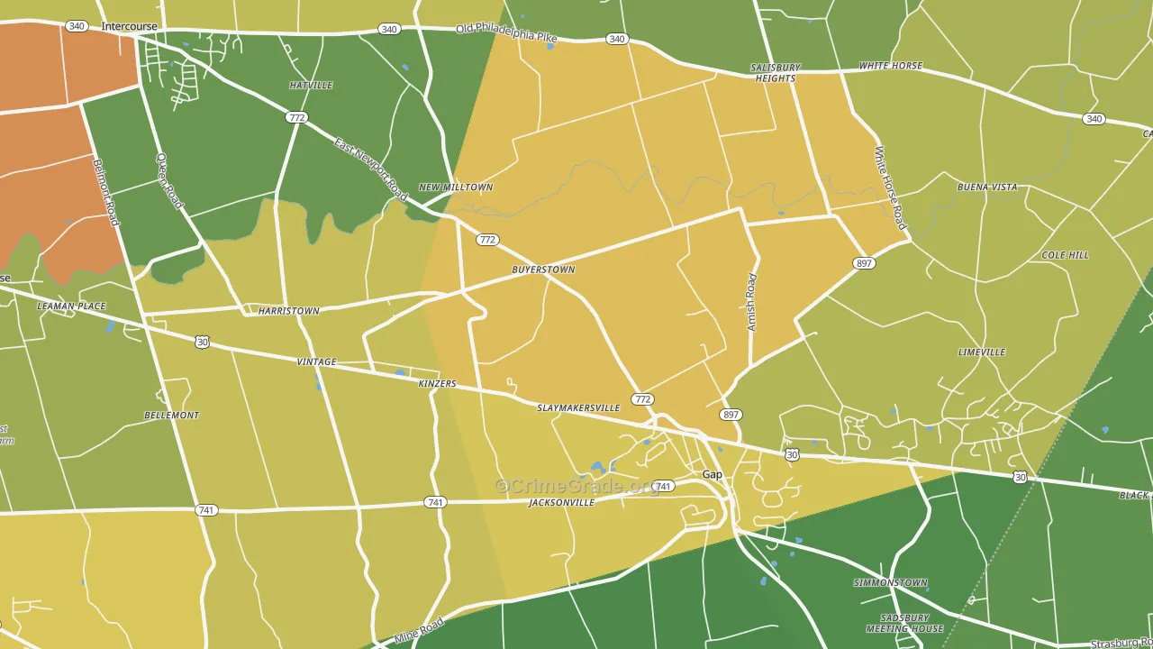 Kinzers, PA Map of Assault Rates