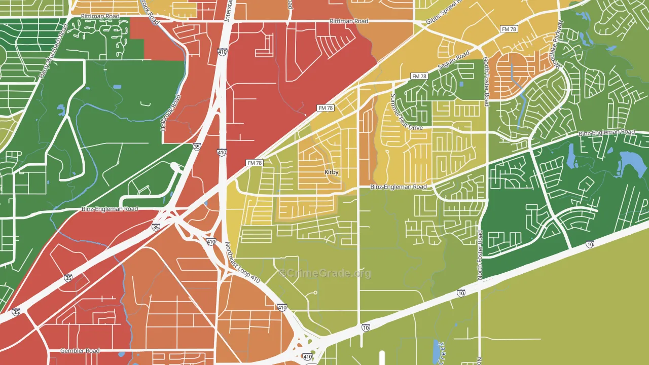 Kirby, TX Map of Assault Rates