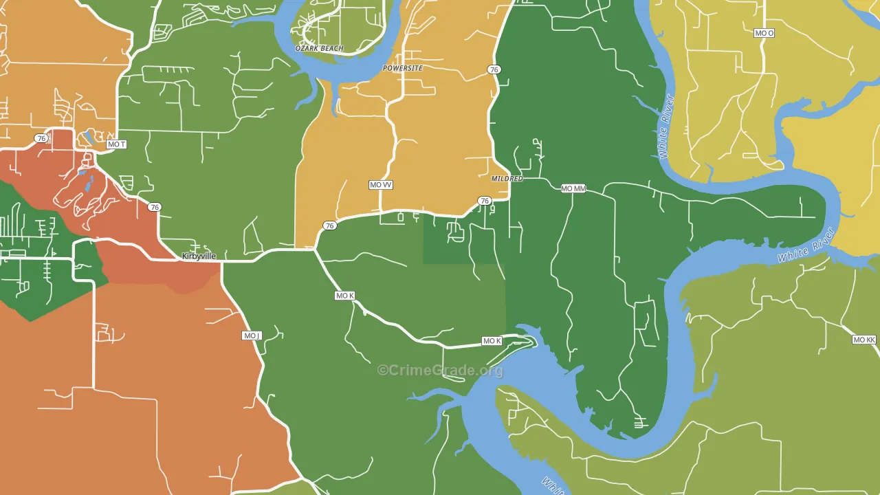 Kirbyville, MO Map of Assault Rates