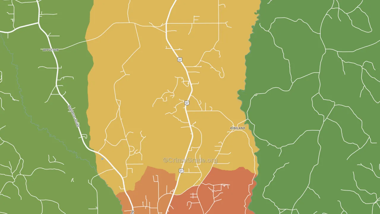 Kirkland, AL Map of Assault Rates