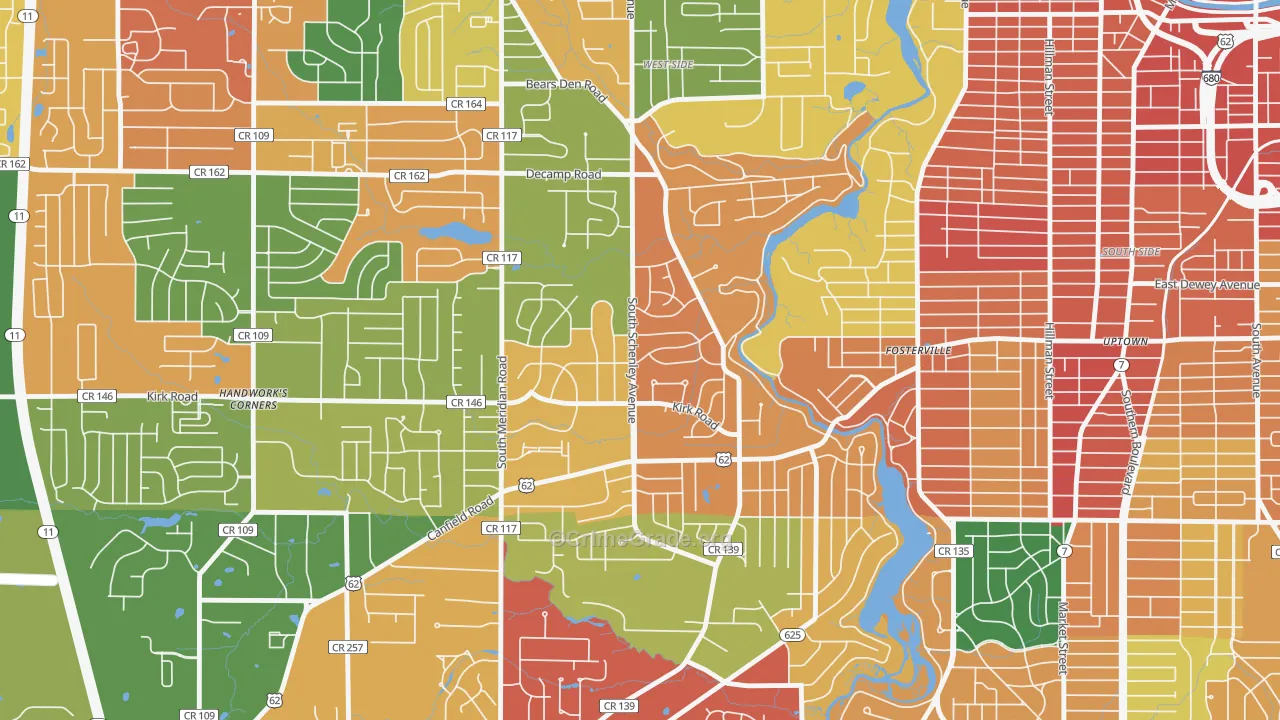 Kirkmere, Youngstown, OH Map of Assault Rates