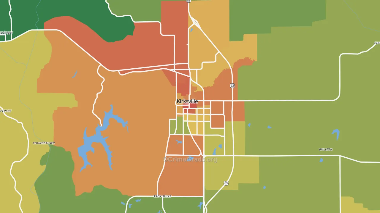 Kirksville, MO Map of Assault Rates