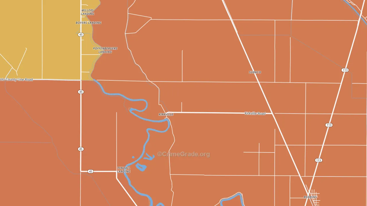 Kirkville, CA Map of Assault Rates