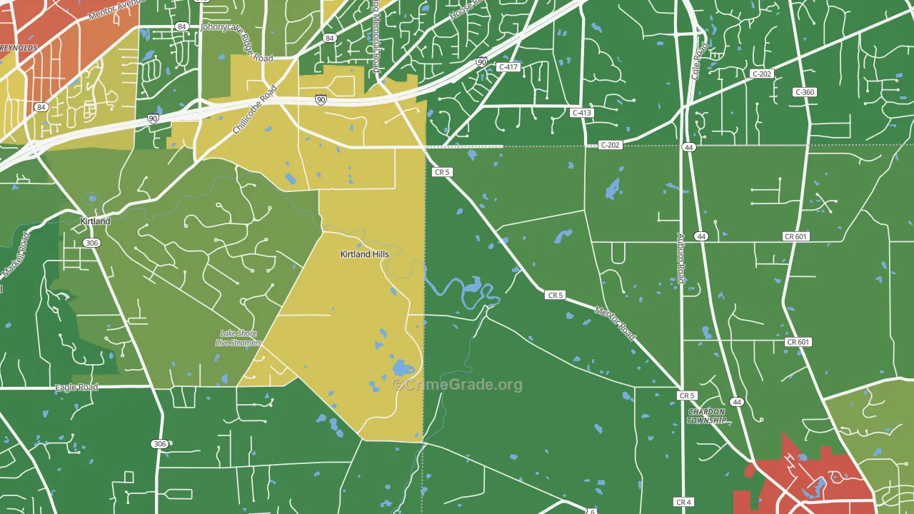 Kirtland Hills, OH Map of Assault Rates