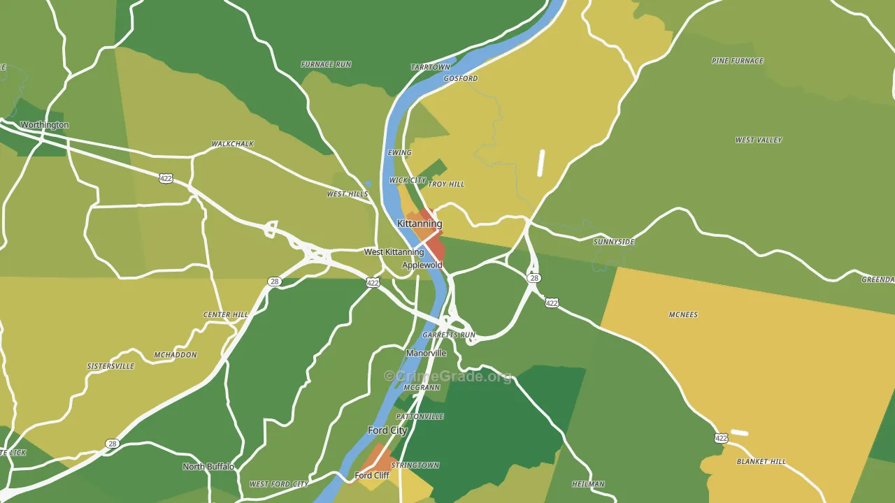 Kittanning, PA Map of Assault Rates