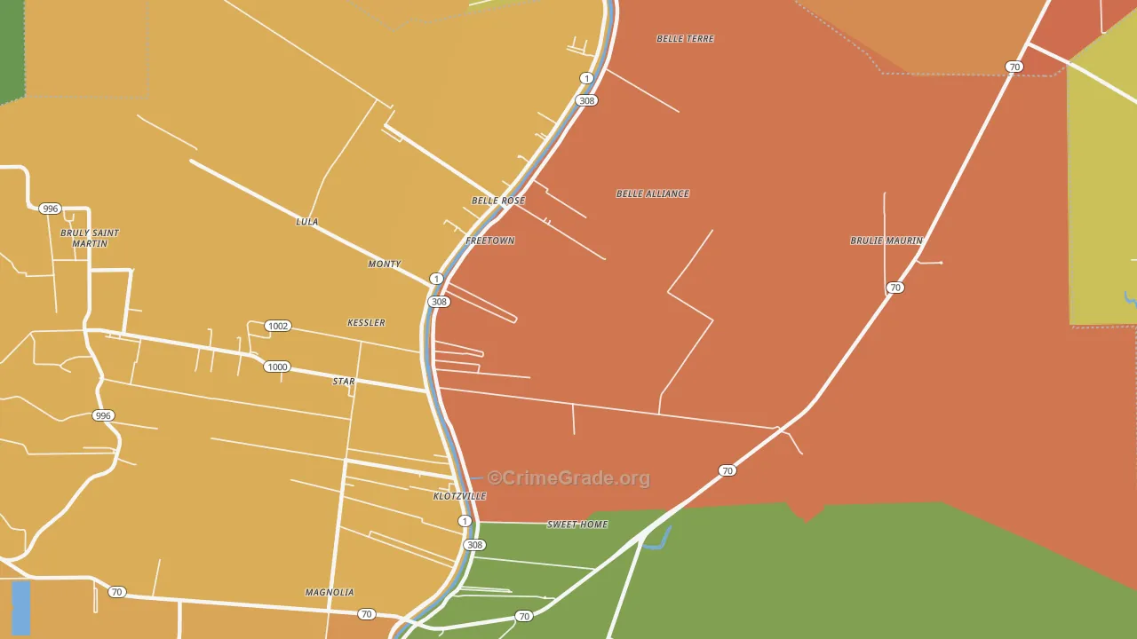 Klotzville, LA Map of Assault Rates
