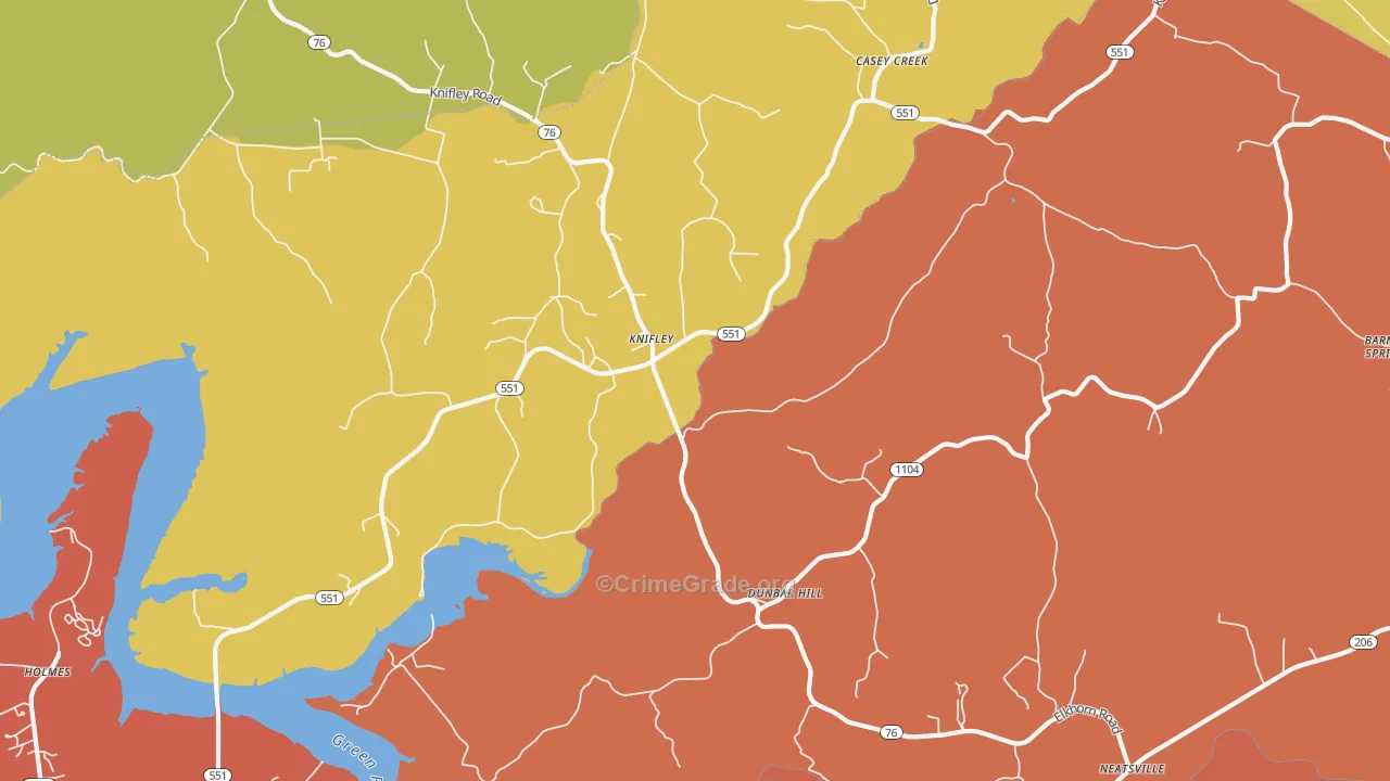 Knifley, KY Map of Assault Rates