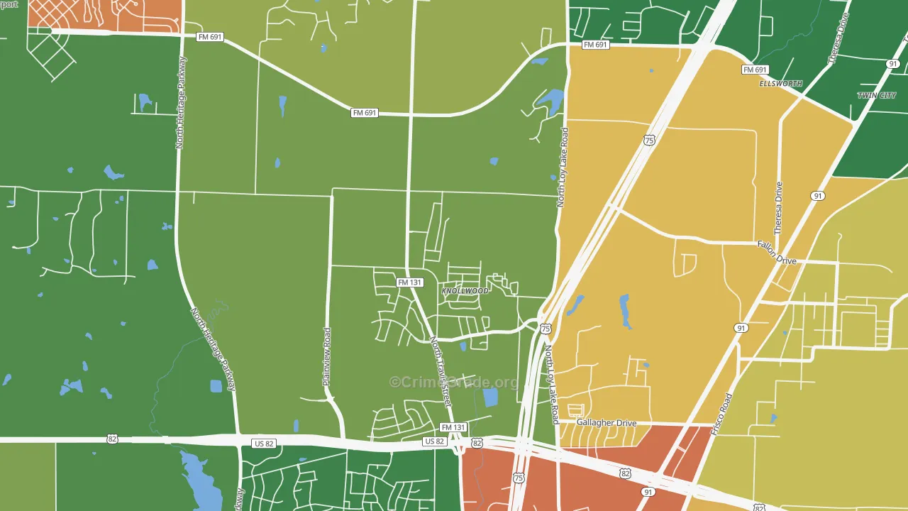 Knollwood, TX Map of Assault Rates