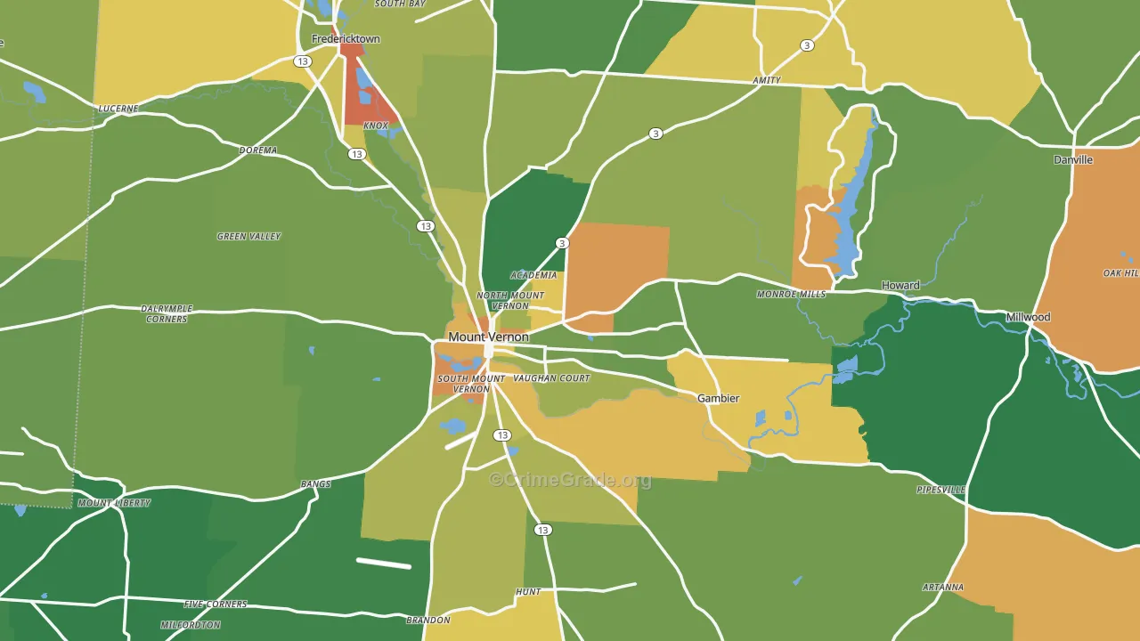 Knox County, OH Map of Assault Rates