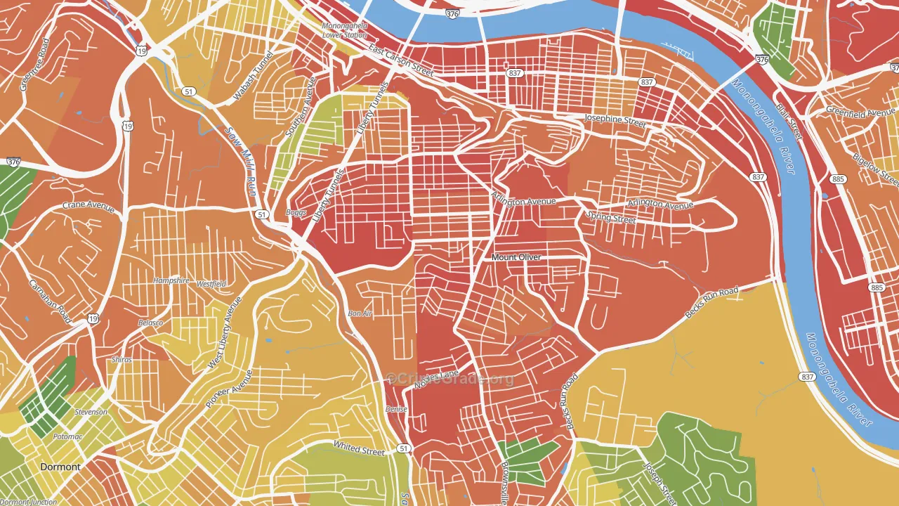 Knoxville, Pittsburgh, PA Map of Assault Rates