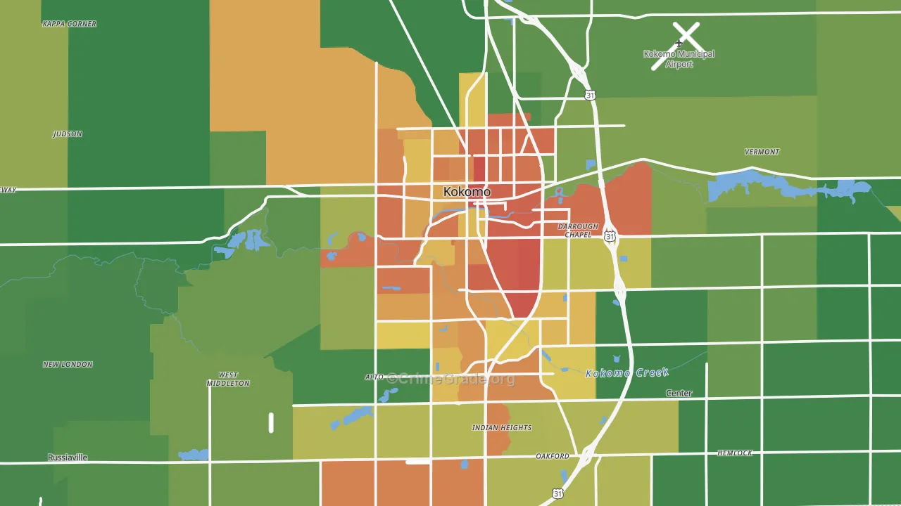 Kokomo, IN Map of Assault Rates
