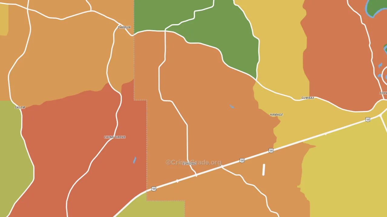 Kokomo, MS Map of Assault Rates
