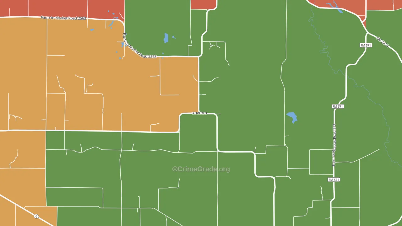 Kokomo, TX Map of Assault Rates