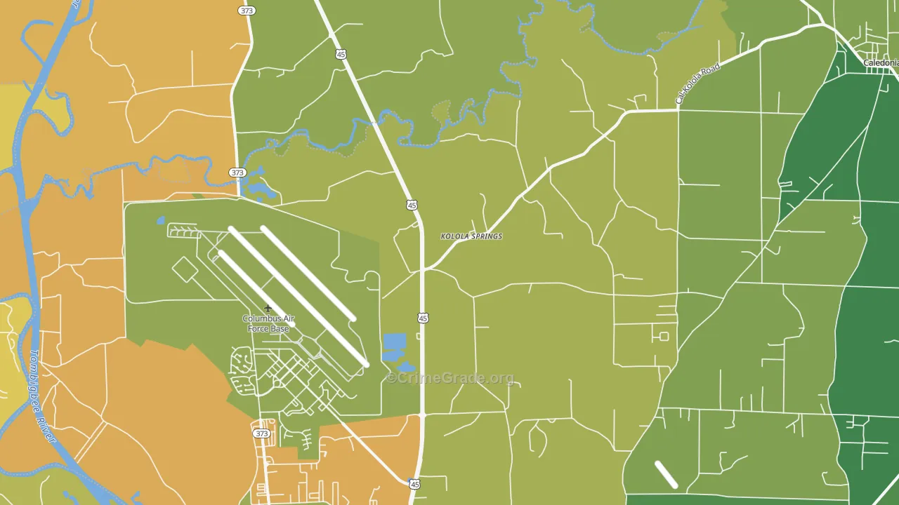 Kolola Springs, MS Map of Assault Rates