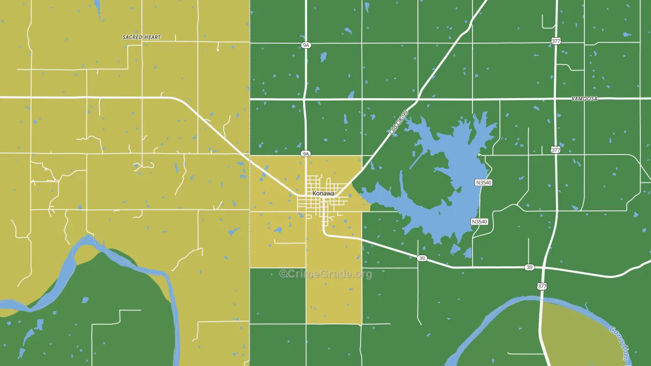 Konawa, OK Map of Assault Rates