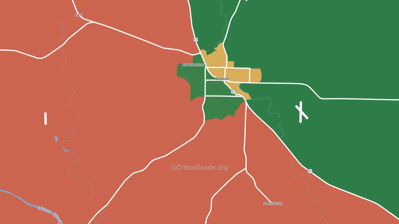 Koockville, TX Map of Assault Rates