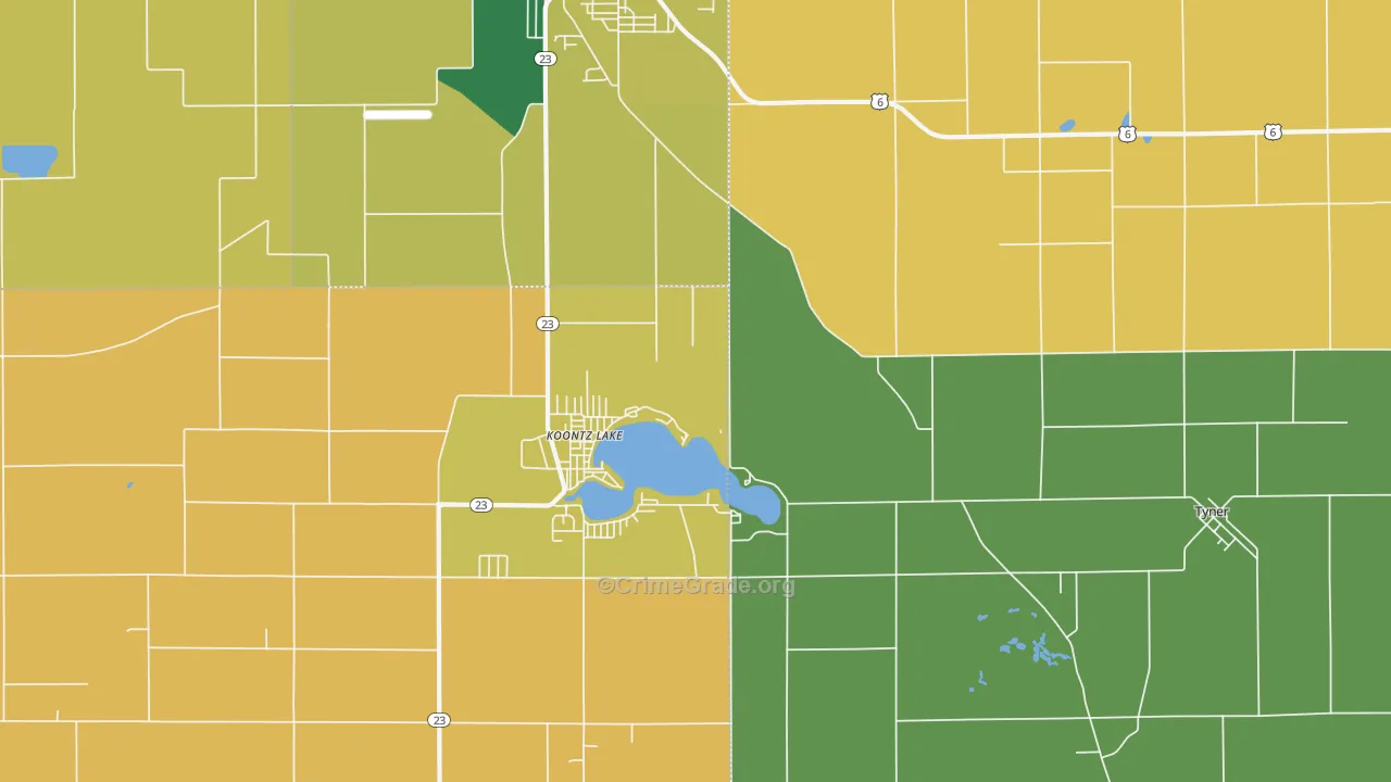Koontz Lake, IN Map of Assault Rates