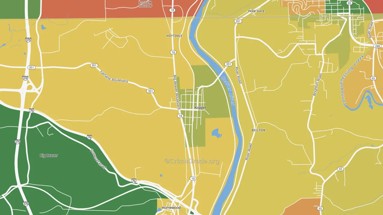 Koppel, PA Map of Assault Rates
