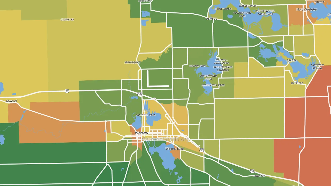 Kosciusko County, IN Map of Assault Rates