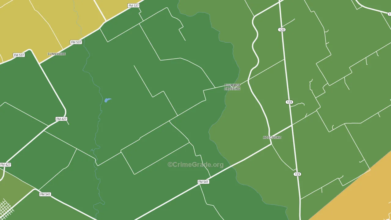 Kosciusko, TX Map of Assault Rates