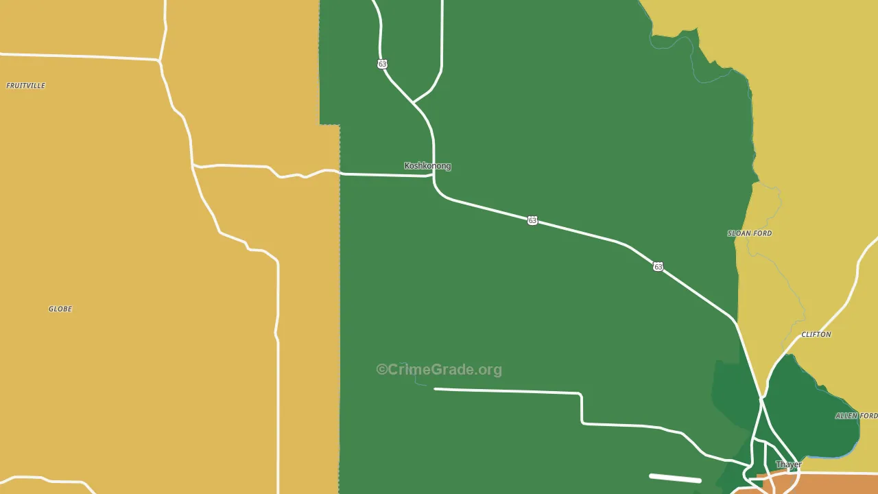 Koshkonong, MO Map of Assault Rates