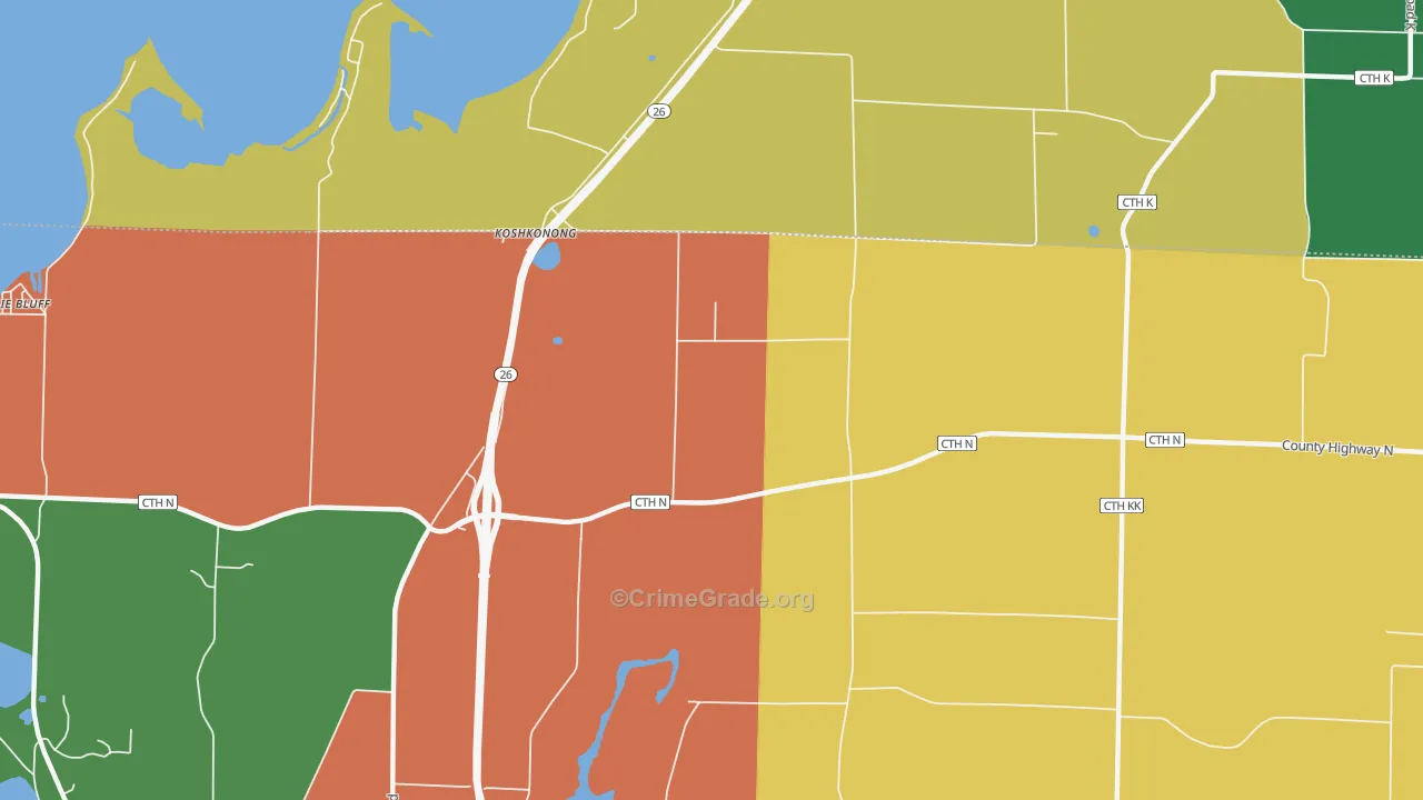 Koshkonong, WI Map of Assault Rates
