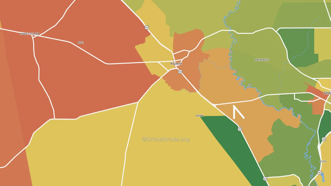Kountze, TX Map of Assault Rates