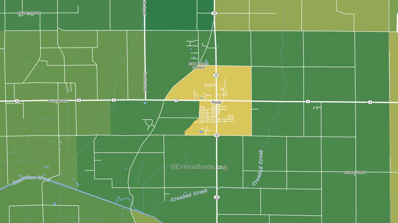 Kouts, IN Map of Assault Rates