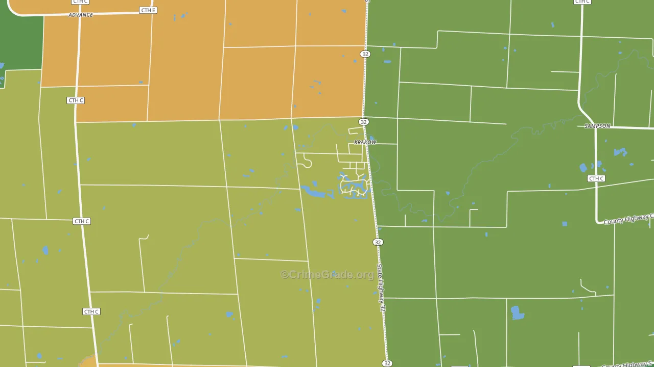 Krakow, WI Map of Assault Rates