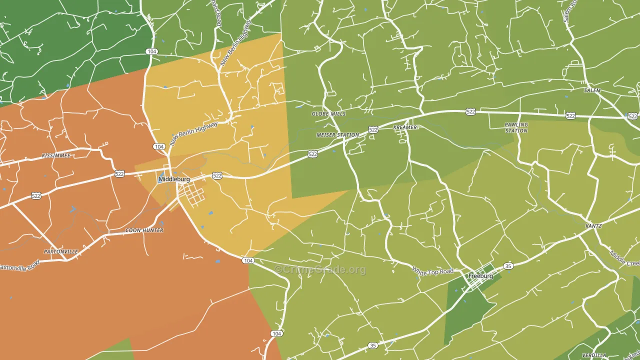 Kreamer, PA Map of Assault Rates