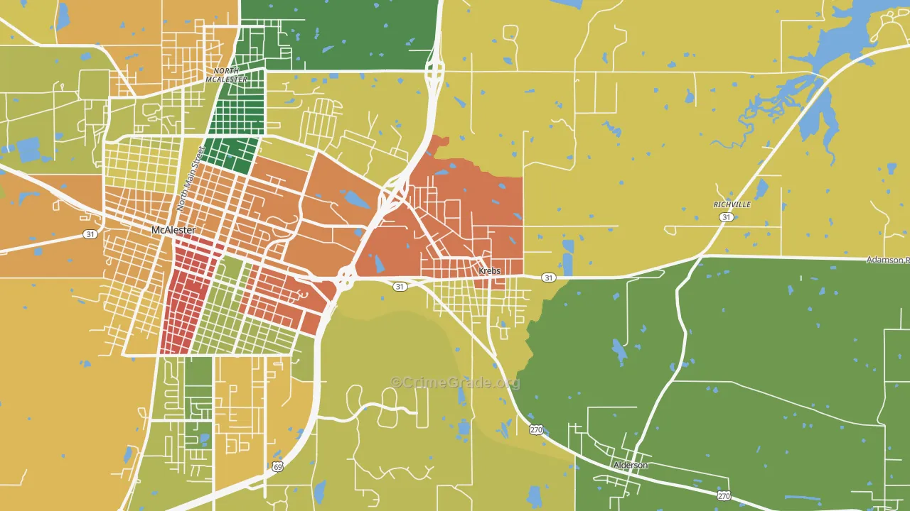 Krebs, OK Map of Assault Rates